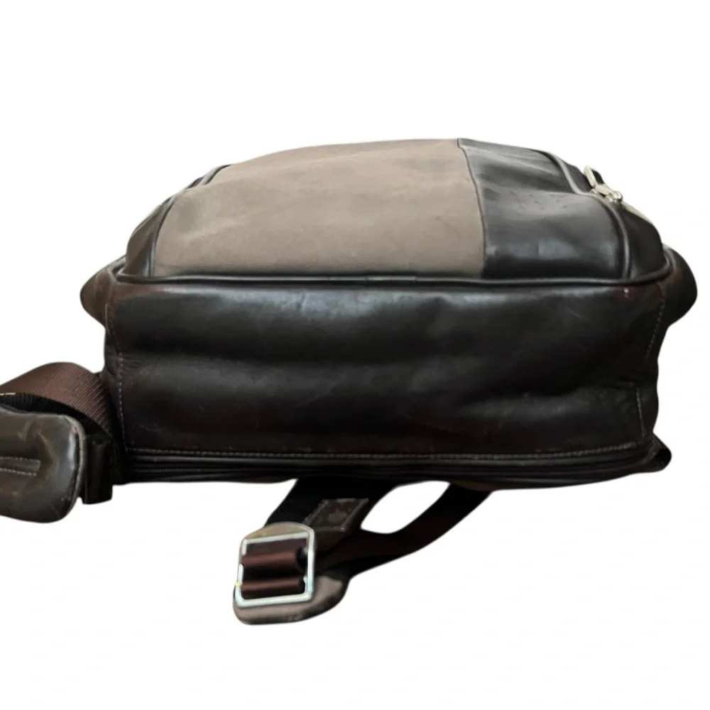 🎒‎ TUMI Canvas Leather Backpack Brown Tan Orange Interior